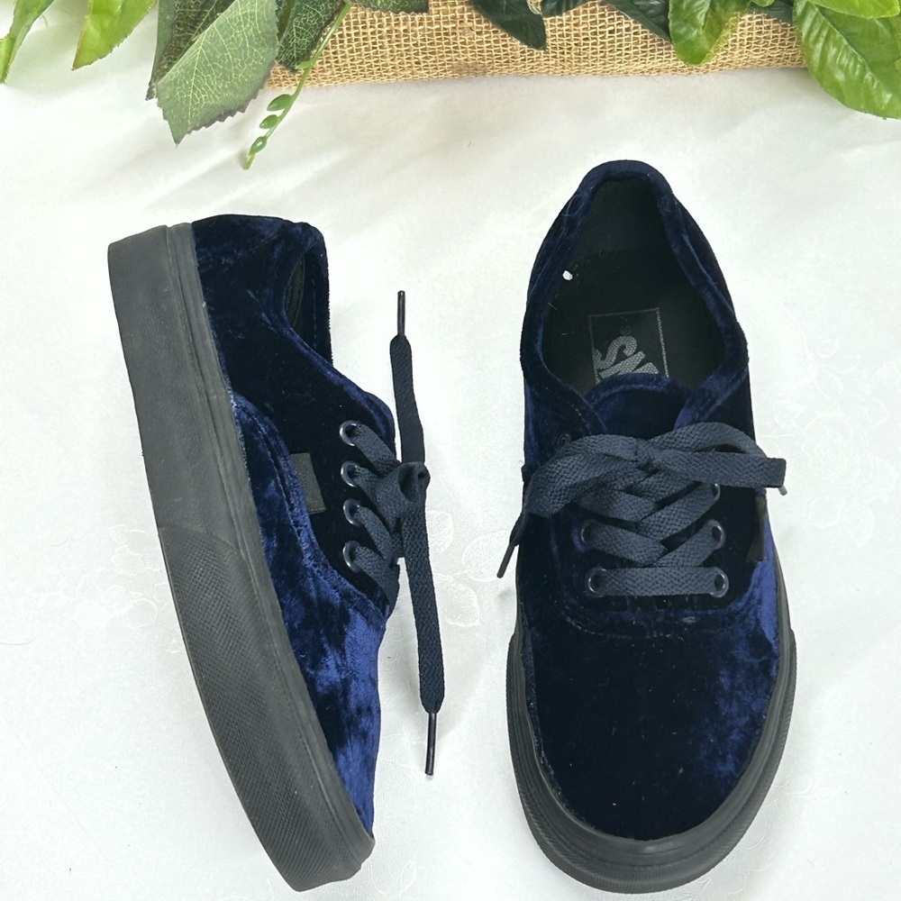 Navy Velvet Platform Sneakers - Classic Lace-Up